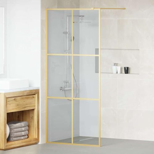 QUAHEAS Walk-in duschvägg guld 90 x 195 cm härdat glas, ramlöst, lättskött, barriärfritt, med justerbar ram, stänkskydd för badrum, nischdörr, duschavskiljare
