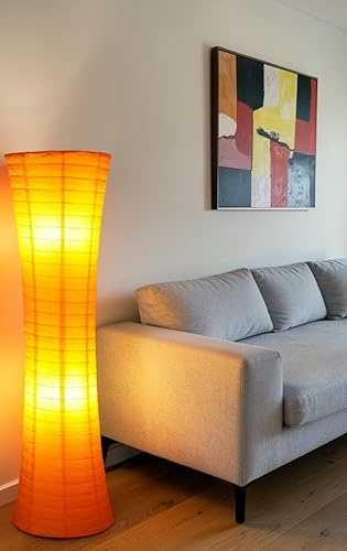 Trango Design Golvlampa Rispapper 1230L *AMSTERDAM* Rispapperslampa *HANDGJORD* Golvlampa med orange lampskärm inkl. 2x E14 LED-lampa - höjd: 125cm, golvlampa i vardagsrummet