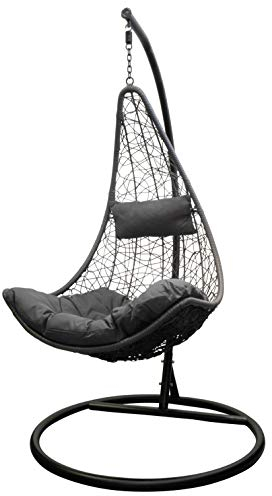 Trendyshop365 Polyrattan Hängesessel mit Gestell Hängestuhl für Garten & Lounge (anthrazit)