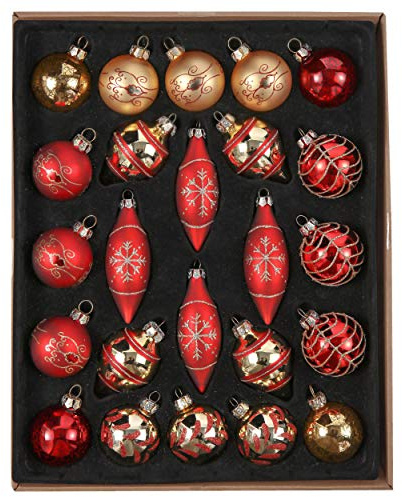 Valery Madelyn Weihnachtskugeln,24stück weihnachtskugeln Glas Weihnachtskugel mit Geschenkpaket, Weihnachtsbaumschmuck Christbaumschmuck mit Aufhänger,deko Weihnachten,Thema Rot Gold