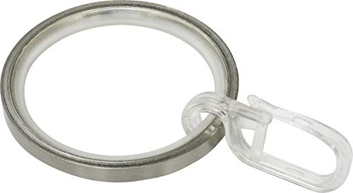 GARDINIA Gardinenringe für Gardinenstangen Ø 25 mm, Mit Gleiteinlage und Gardinenhaken, 10 Stück, Breite 4 mm, Metall, Edelstahl-Optik