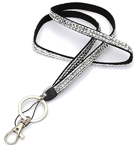 Jooks Schlüsselband mit Strass Bunt Acryl Rhinestone Stil Lanyard Band Halsband Swivel Metal Clip mit Karabinerhaken Schlaufe und Schlüsselring Weiß