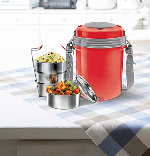 MILTON Electron Lot de 4 boîtes à tiffin en acier inoxydable Rouge 360 ml