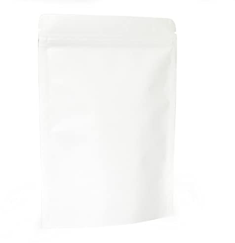 Evergreen Goods™ Lot de 50 sacs alimentaires en papier blanc 130x185mm | Fermeture éclair, doublure alu, auto-scellable | Café, noix, collations | Doublure Alu, Auto-Scellable, 130x185mm | Emballage pour Café, Noix et Collations | Thé, Fruits Secs, Stockage Alimentaire