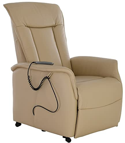 Raburg Fernsehsessel mit Aufstehhilfe, Relaxsessel mit Liegefunktion, elektrisch mit Fernbedienung, 2 Motoren, Taschenfederkern/Komfort-Polsterung, bis 120 kg, Leder/Kunstleder, Marie, Beige