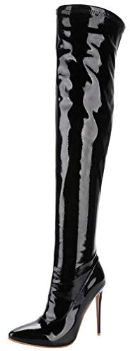 MISSUIT Damen Lack Overknee Stiefel High Heel Stiletto Boots mit Reißverschluss