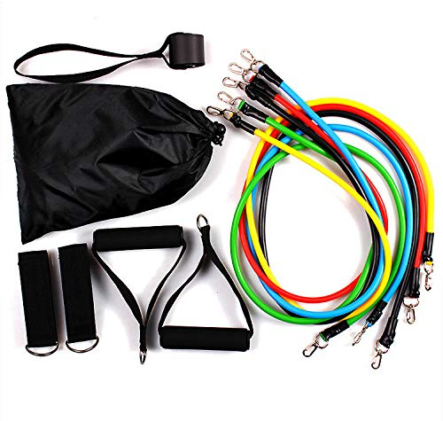 Fitnessband Übungsbandset mit Griffe, Türanker, Fußschlaufen, Tragetasche -11-teiliges Set Multifunktions-Rallye-Yoga-Zugseil-Muskeltraining-Fitnessgerät-Hundeschnalle mit schwarzem Griff