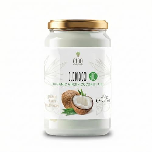 Cibo Huile de Coco Vierge Biologique 500ml - Pressée à Froid, Non Raffinée - 100% Pure pour Cuisine et Cosmétique