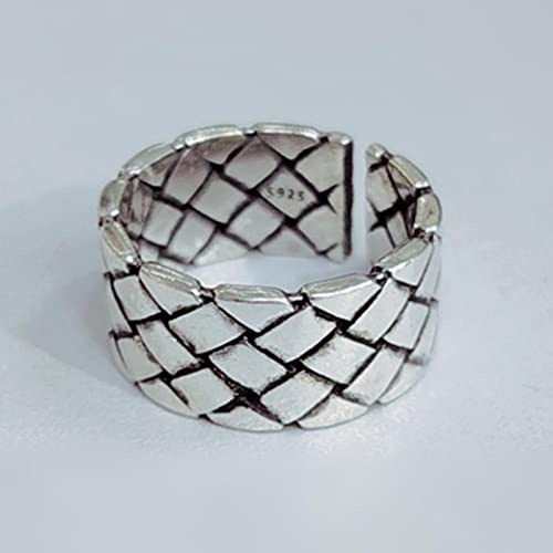 HCMA Anillo de Apertura de Tejido Ancho Cruzado Vintage de Plata 925 Anillos de Plata para Mujeres Hombres Regalos de joyería de Fiesta