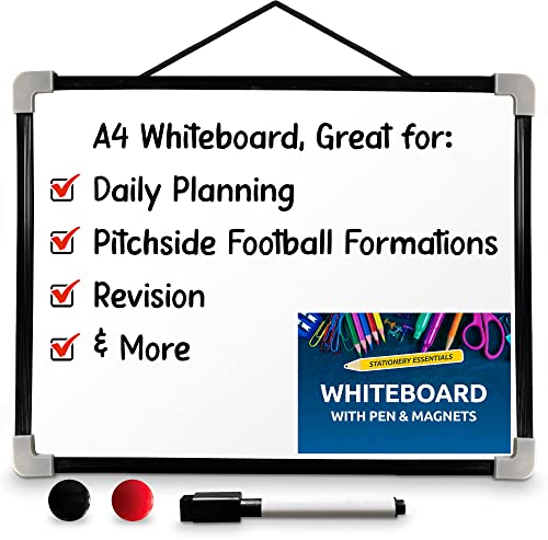 SOL Whiteboard with Pen, 29x24cm Small Portable Dry Wipe Board Perfect for Home & Office Use, Re-usable & Easy to Clean with Smooth Writing Surface Ideal Planning & Organisation, Easy to Install & Use