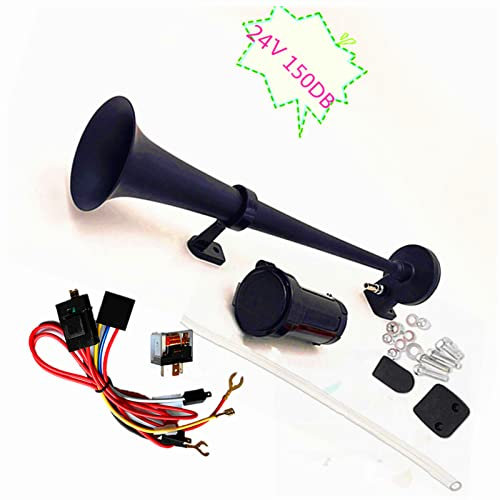 YIYDA 24V Air Horn, 150db Chrome Zinc Black Single Tube Trumpet Alarm Horn, Compatible with Cars, Trucks, Vans, Boats, etc.