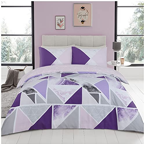 GC GAVENO CAVAILIA Easy Care Printed Bedding Sets King Size, Poly Cotton Duvet Cover, Reversible Bed Covers, Purple/Grey, 686750