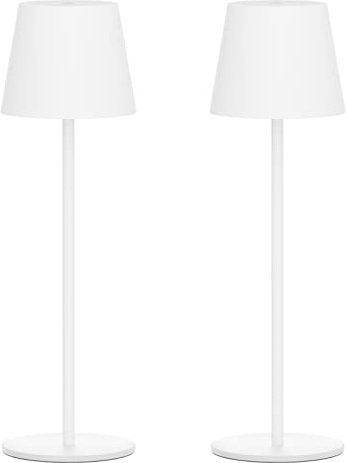 Klighten 2 Stück LED Dimmbare Akku Weiß Tischlampe Kabellose, Wiederaufladbar Warme Lichtfarbe 3000K Tischleuchte Für Innen und Aussen mit USB-C, Aluminium, IP54 Wasserdichte