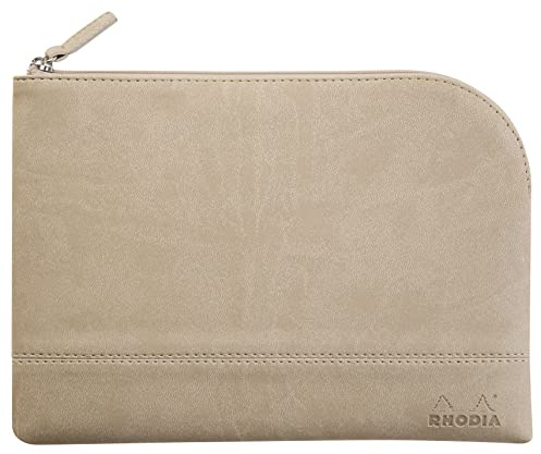 Rhodia 116626C - Rhodiarama pochette zippé en simili cuir italien - taille M (16x22 cm) BEIGE