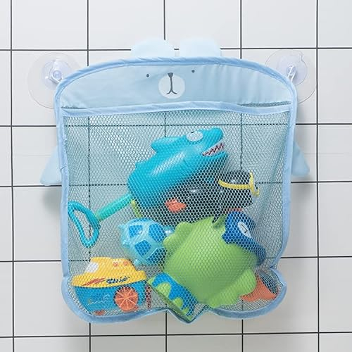 Auxlihi Badespielzeug-Aufbewahrung, das perfekte Netz für Badewannen-Spielzeug und Badezimmer-Organizer-Tasche – für Kinder und Babys, mit zwei kostenlosen Saugnäpfen (grau, ohne Spielzeug) (Bär)