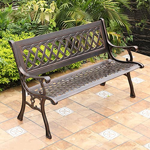 ZMYJTO Gartenbank für den Außenbereich, verbreiterte Außenbänke, wetterfest, Terrassenbank aus Metall, Gartenbank aus Aluminiumguss mit Rückenlehne und Armlehnen, für Veranda, Garten, Rasen, Balkon