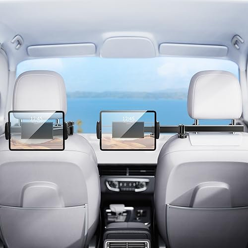 DICMKY Extension Arm Tablet Holder for Car Headrest Adjustable iPad Holder for Car Backseat Rear Facing for Kids Baby, Car Mount Fit 4.7-13 Cell Phone iPad Mini Air Pro 12.9 Switch Fire Tablet