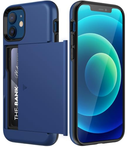 JETech Coque Portefeuille pour iPhone 12/12 Pro 6,1 Pouces avec Porte-Cartes, Étui de Protection Téléphone Double Couche Antichoc, Fente Cachée Coulissante (Bleu)
