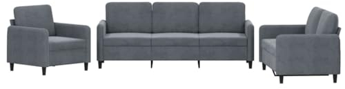 vidaXL Sofagarnitur 3-TLG., Sessel Couch mit Kissen, Sofa Wohnzimmersofa mit Armlehnen, Couchgarnitur Designsofa Sitzmöbel Polstermöbel, Dunkelgrau Samt