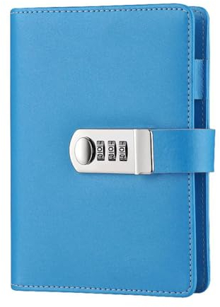 TopHomer A6 Journal with Lock, Refillable Binder PU Leather Diary Password Notebook with Pen Holders and Card Slots, Code Lock Diary for Men Women, Blue