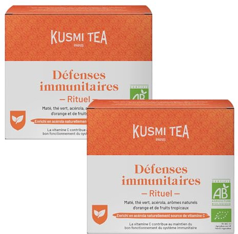 Kusmi Tea - Rituel Défense Immunitaires - Lot de 2 boîtes - Thé Bio - Thé Vert, Maté Bio Enrichi en Vitamine C - Acérola, Arômes Naturels d'Orange et de Fruits Tropicaux - 2x18 Sachets de Thé