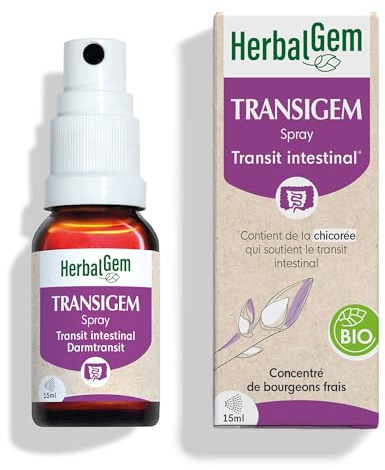 HerbalGem Spray Transigem Bio Transit Intestinal 15 ml | Sureau, romarin et gingembre pour participer à un bon transit intestinal au quotidien.