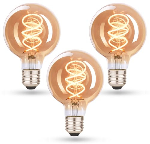 CROWN LED 3 Pack Vintage Decorative Light Bulbs, Warm White, E27, Energy Efficient E-Class - Equivalent to 38W Bulb - Ideal for Home, Hotels, Restaurants, Shock Resistant, 14.2 x 6.4 cm, EL0018