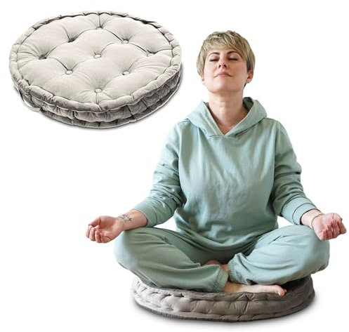 Amazinggirl Meditationskissen Yoga Kissen Bodenkissen 58 cm - Yogakissen Sitzkissen Boden rund und groß Pouf Sitzpouf Bodensitzkissen Meditation Zubehör wetterfest für Outdoor und Indoor Hellgrau