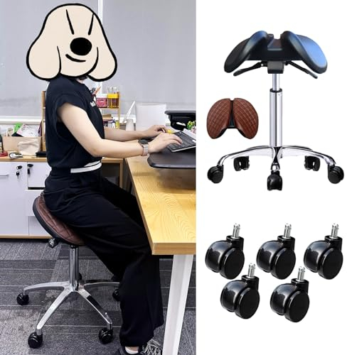 LXGJSQY Ergonomischer Sattelhocker mit geteilter Sitzfläche, Rollhocker für den Salon mit 360°-Schwenkrädern, Verstellbarer Sattelstuhl mit geteilter Sitzfläche für Zahnarzt/Praxis/Krankenhaus (Größ