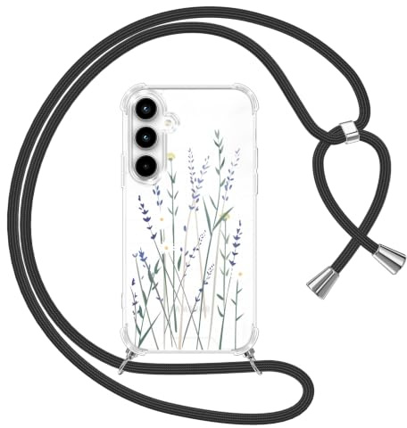 Yoedge Handyband Handyhülle für Samsung Galaxy A35 5G 6,6 Hülle mit Band, Durchsichtig Aesthetic Muster Blumen Case mit Kordel zum Umhängen, Weiche Silikon TPU + PC Stoßfest Cover für Samsung A35, 01