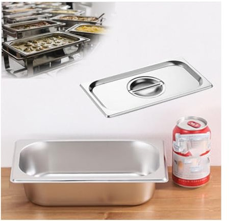 NJDQFA Rechteckig Buffet Speisenwärmer,Thermobehälter Für Speiseeis,Edelstahl Meal Prep Boxen Gastronormbehälter,1/4（26.5 * 16.5）,6.5cm0.8side