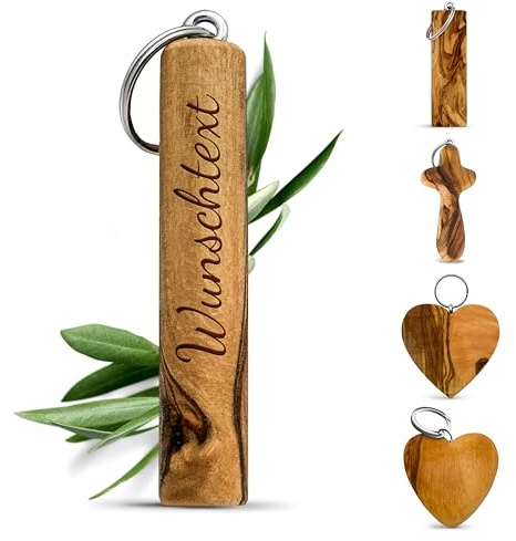 OLIQUE Schlüsselanhänger personalisiert, Olivenholz - Handgemachter Anhänger mit Gravur als individuelles Geschenk