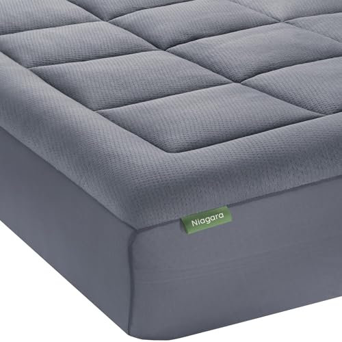 Niagara Sobrecolchón de bambú | Topper para colchón 150 x 200 cm | Grosor 2.5 cm | Refrescante, Transpirable para aliviar el Dolor de Espalda, Bolsillos Profundos para colchones de 20-50 cm, Gris