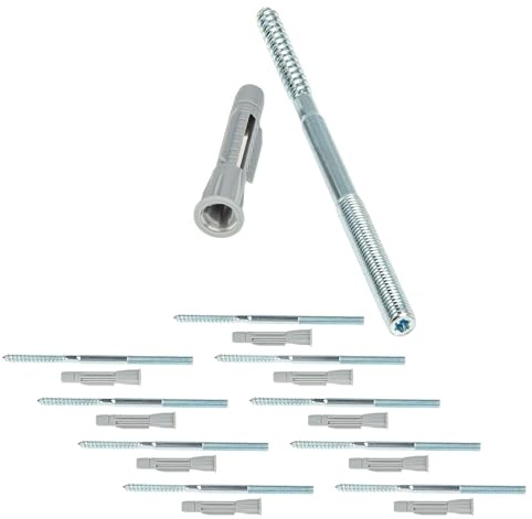 tecuro Stockschraube, Schraube zum Befestigen von Rohrschellen/Kabelkanälen/Regalen uvm., Metrischer Bolzen und Holzschraube M 8 x 150 mm zur Wandmontage, inkl. Dübel - VPE 10 Stück