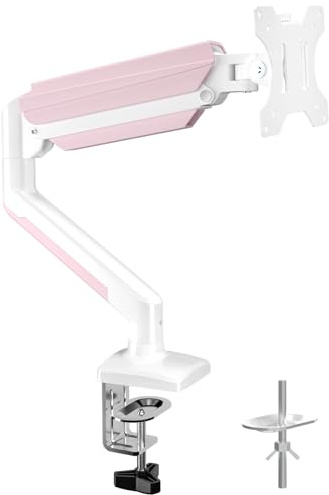 suptek Monitor Halterung für 13-32 Zoll LED LCD Bildschirm bis zu 9 kg, Monitor Arm mit Gasfeder, 360° Drehbar Höhenverstellbar Schwenkbar Neigbar, Monitorhalterung VESA 75x75/100x100 mm, Weiß-Rosa