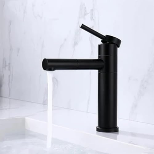 VOLTIX Rubinetto Bagno Lavabo, Miscelatore Monocomando per Lavabo con Acqua Calda e Fredda Regolabile, Rubinetto per Lavandino Cromato, Design Moderno e Resistente (Nero)