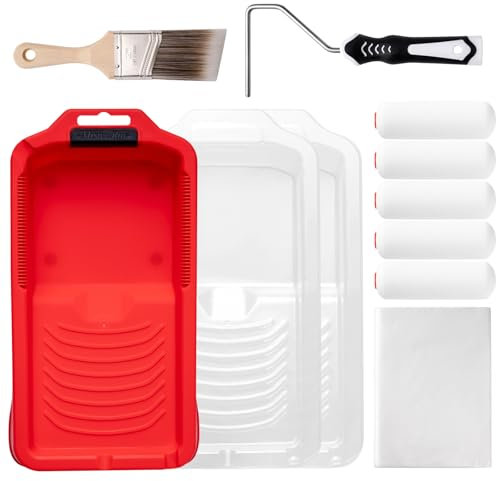 Mister Rui 11 pc 4 Foam Paint Roller Set, Paint Roller for Painting and Renovating, Paint Brush Set, Paint Rollers and Trays Sets, 2 Angled Paint Brush, Dust Sheet