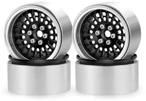 RCLIONS 2.2 Beadlock Wheels RC Aluminum Rims for AXIAL Wraith RR10 TRX4 SCX10 Redcat Gen8 1/10th RC Crawler Truck Car (Black)