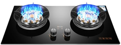 XLTFUC Estufa De Gas con 2 Quemadores, 5,2 KW, 9 Cavidades, Fuego Alto Temporizado, Soporte For Ollas De Hierro Fundido De Vidrio Templado Negro, For Cocina Casera con Protección contra Llamas(LPG)