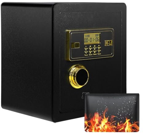Roadoor Elektronischer Tresor, 40 cm Feuerfester und Wasserdichter Sicherheitstresor aus Stahl, Digitaler Safe mit Zahlenschloss und Alarmfunktion, Möbeltresor für Zuhause und Büro Schwarz