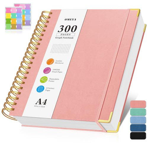 Notizblock A4 Kariert, Spiralblock Notizbuch mit 300 Seiten, 100GSMblock kariert, Hardcover Leder Spiralbindung Notebook für Frauen und Männer,Großes Notizbücher für Arbeit Büro Schule, 21.5 x 27.9cm