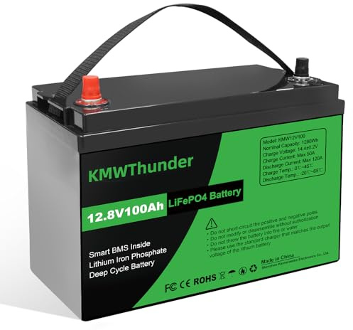 KMWThunder LiFePO4 12v 100Ah 1280Wh Lithium-Batterie mit Niedertemperatur-BMS-Schutz und Max. 15000 Zyklens Lithium-Eisen-Phosphat-Batterie, für den Einsatz in Wohnmobilen, Camping