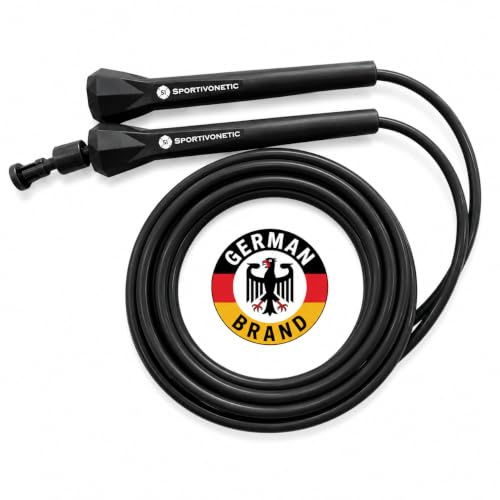 SPORTIVONETIC® Springseil Diamant Edition, 3 Meter Seillänge, verstellbar, für Erwachsene & Kinder, Speed Rope, Jump Rope für Fitness, Cardio, Boxen, Crossfit, Schwarz
