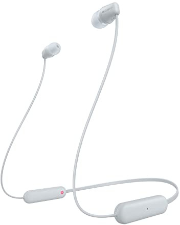 Sony WI-C100 - Cuffie wireless bluetooth, Fino a 25 ore di autonomia, Microfono integrato per telefonate, Compatibile con assistente vocale (Bianco), Unica (Ricondizionato)