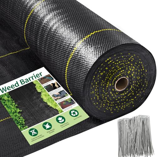 Shade&Beyond 6ftx300ft Weed Barrier Fabric, 3.5oz Heavy Duty Permeable Landscape Fabric, Woven UV Resistant Ground Cover with Staples for Gardens/Yards/Landscaping