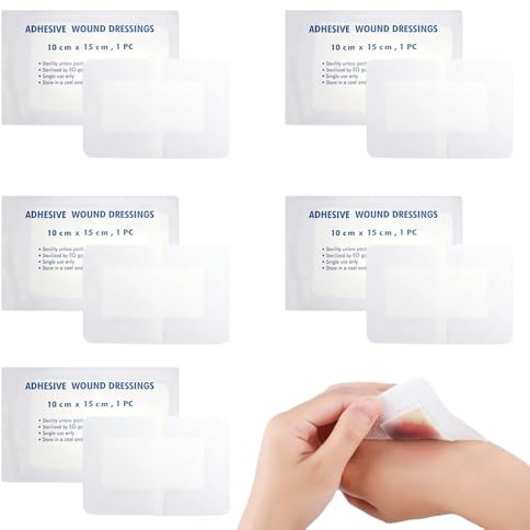 10 Packs 100mm x 150mm Adhesive Wound Dressing Individually Wrapped Big Plasters Soft Sterile Pads for Wounds Cuts and grazes Fast Healing Pain Relief
