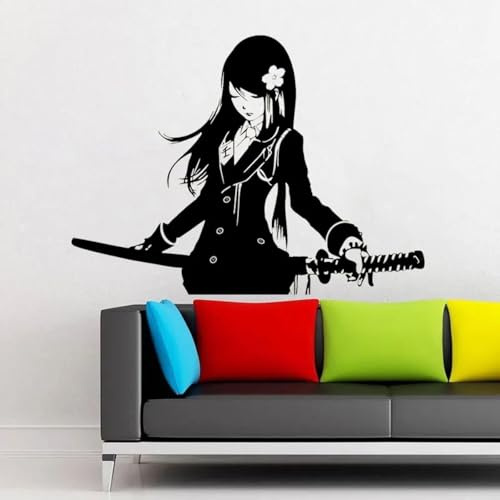 WEITAOSM Adesivo da parete creativo con silhouette di scolaretta samurai e coltello, in vinile, per la decorazione della casa, soggiorno, camera da letto, stanza per adolescenti.