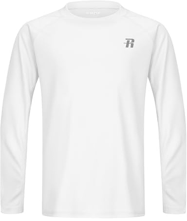 Runhit UPF 50+ Boys Swim Shirt Long Sleeve, Rash Guard for Boys, Youth Kids UV Sun Protection Shirt for Beach Surf Hiking White S