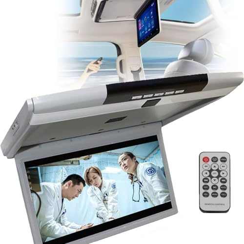 Monitor da Tetto per Auto da 17,3 Pollici, Visione Completa 1080P, Lettore Stereo per Auto con Tv Digitale HD da Soffitto, Schermo LCd Hd Portatile, con HDMI, USB, SD, IR, FM, con Telecomando,Black
