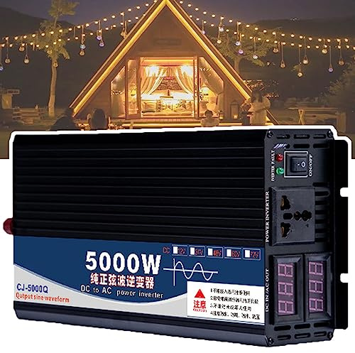 DHsdlpLU 3500w/4000w/5000w Inversor De Seno Puro(Pantalla Digital Doble - Enchufe Universal Doble), Inversor De Ca De 12v/24v/48v/60v/72v a 110v/220v para Automóvil,72Vto220V-5000W